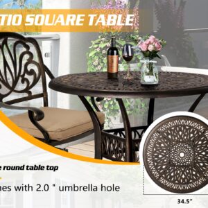 TITIMO 5-Piece Outdoor Patio Dining Set, All-Weather Cast Aluminum Patio Conversation Set with 4 Cushions Swivel Chairs and 35.4" Round Table, Umbrella Hole,for Backyard Garden Deck (Khaki)