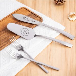 iooiluxry Cake Cutting Set For Wedding, Wedding Cake Knife And Server Set, Mr And Mrs Forks And Cake Cutter Set For Wedding, Bridal Shower Gifts, Engagement Gifts For Couples (Silver)