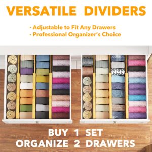 SpaceAid Bamboo Dresser Drawer Dividers 6 Pack, 4.65“ High Adjustable 12.5“-17” Drawer Organizers, Expandable Organization for Clothing, Clothes, Dressers, Natural