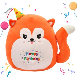 easfan 12’’ birthday fox plush pillow soft fox plush toy cute fox stuffed animal home room decoration birthday gifts for kids adults, orange