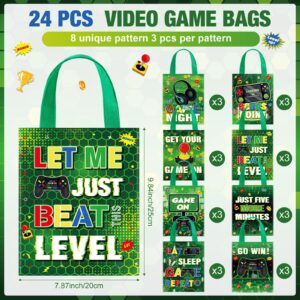 Photect 24 Pcs Video Game Party Gift Bags Non Woven Party Favor Bags for Boys Game Theme Goodie Treat Candy Bags with Handles for Kids Gaming Birthday Party Baby Shower Supplies Decorations