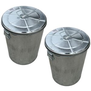 plexon trash can with lid - pre-galvanized trash can with lid round, steel, 20gal, gray, sold as 2 pack - metal trash can - outdoor garbage can with lid - galvanized 2 trash cans with 2 lids, grey