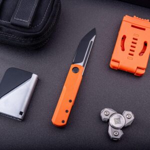 Real Steel Knives G-Tanto Slipjoint Folding Knife 2.64" Nitro-V Black Two-Tone Finish Tanto Blade-Orange G10 Handle, Designed by Ostap Hel, Perfect for Camping, Hiking, Daily Cutting Tasks