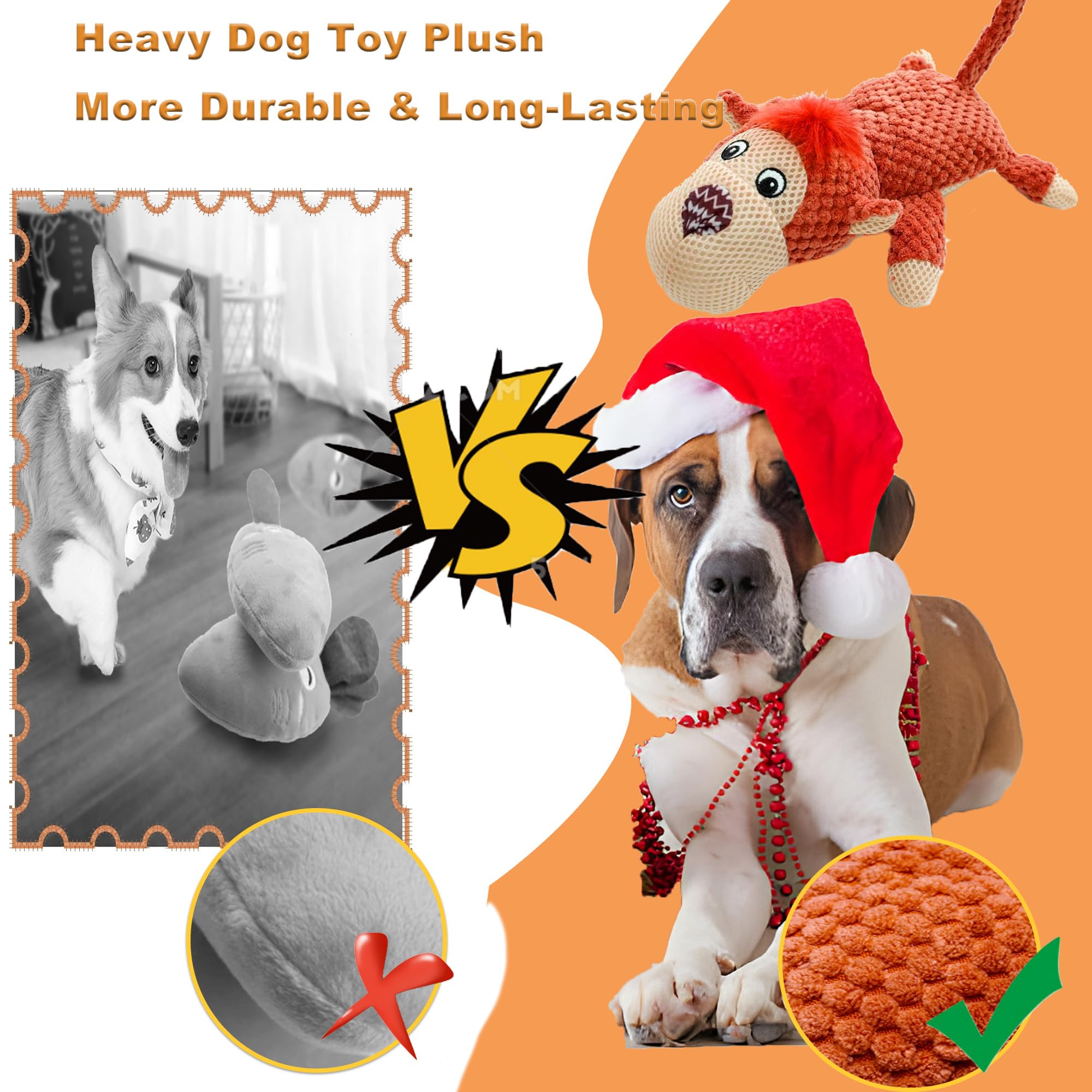 SQXMRQ Dog Toy, Monkey Plush, Durable Chew Toy for Puppy, Medium, Large, Aggressive Chewers, Teething Relief, Interactive Sound, Lightweight