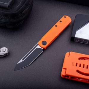 Real Steel Knives G-Tanto Slipjoint Folding Knife 2.64" Nitro-V Black Two-Tone Finish Tanto Blade-Orange G10 Handle, Designed by Ostap Hel, Perfect for Camping, Hiking, Daily Cutting Tasks