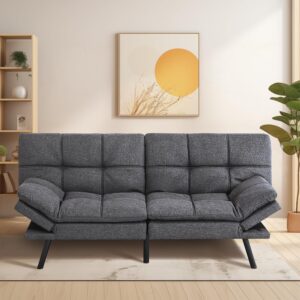 MUUEGM Convertible Futon Sofa Bed Memory Foam Futon Couch Bed Modern Leather Futon Sofa Couch Love Seat Sofa Sleeper Couch for Living Room,Office,Small Space,Adjustable Armrest&Backrest