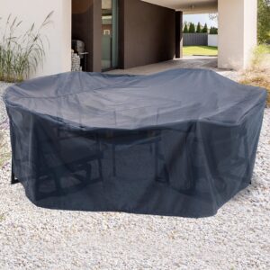 CEMYT Round Patio Furniture Cover Waterproof Out Table Furniture Set Cover Heavy Duty UV Resistant Anti-Fading Table Chair Cover for Deck, Lawn and Backyard, 62"D x 28"H (Black, 62"D x 28"H)