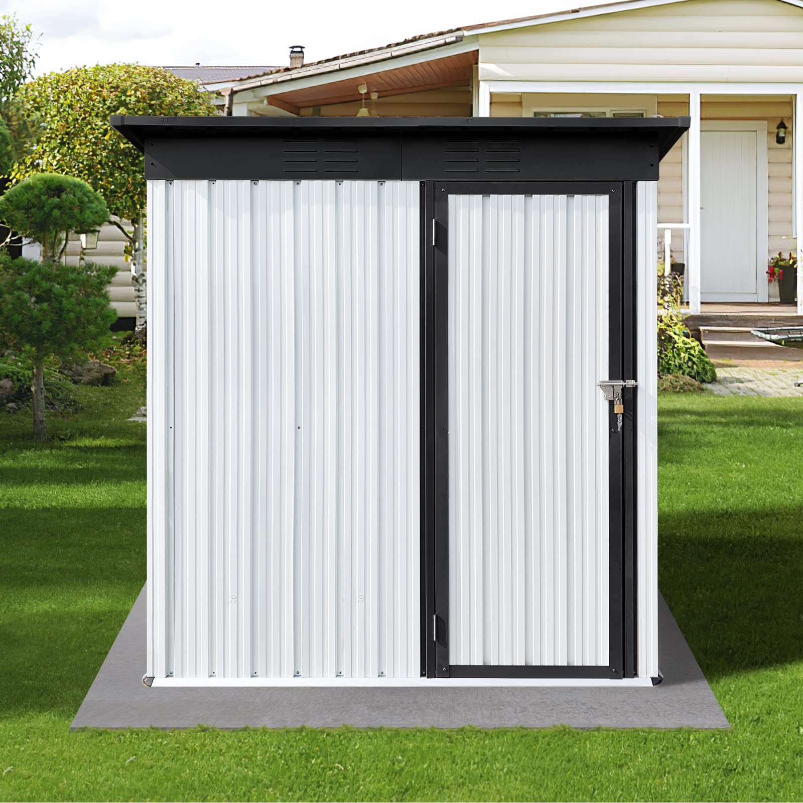 Large Storage Shed, Metal Outdoor Storage Shed, Metal Garden Sheds with Door and Lock for Backyard Garden Patio Lawn, 5FT x 4FT