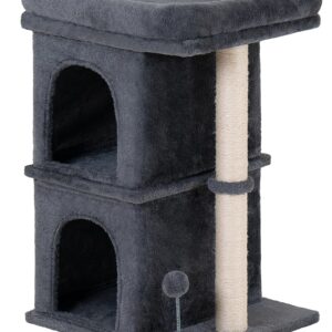 Aechonow Cat Tree for Large Cat, 19 * 16.5In Large Cat Perch, Adult Cat Tower for Indoor Cats with 24In Long Scratching Post, 2 Cozy Cat Condo House for Adult & Fat Cats, Dark Gray