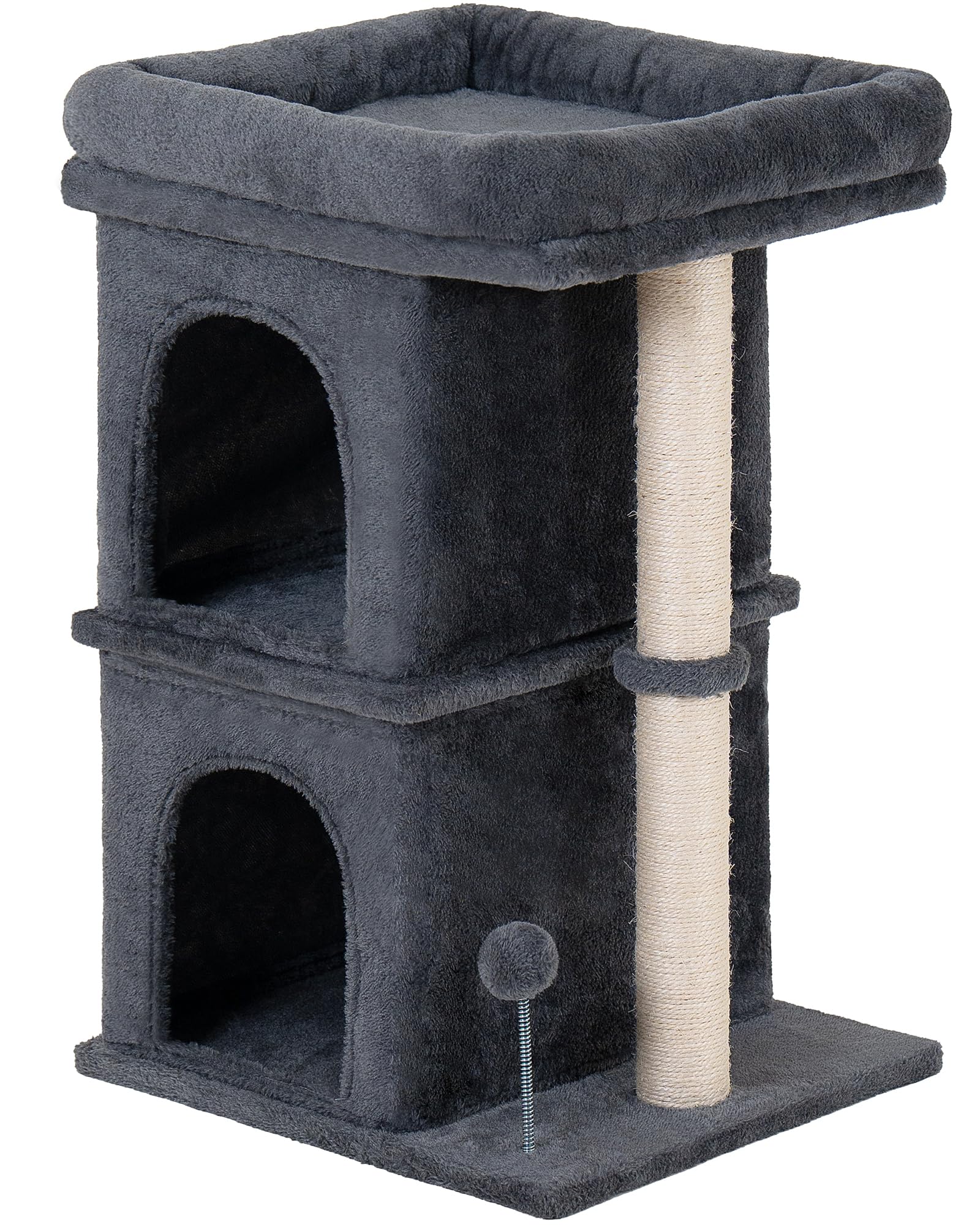 Aechonow Cat Tree for Large Cat, 19 * 16.5In Large Cat Perch, Adult Cat Tower for Indoor Cats with 24In Long Scratching Post, 2 Cozy Cat Condo House for Adult & Fat Cats, Dark Gray