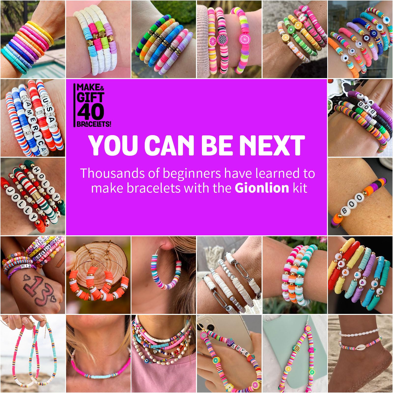 Gionlion Friendship Bracelet Kit Concert Bracelets Merch, 5200 Pcs Clay Beads Bracelet Making Kit for Beginner, DIY Arts and Crafts Teen Girl Gifts Toys for Ages 6-13