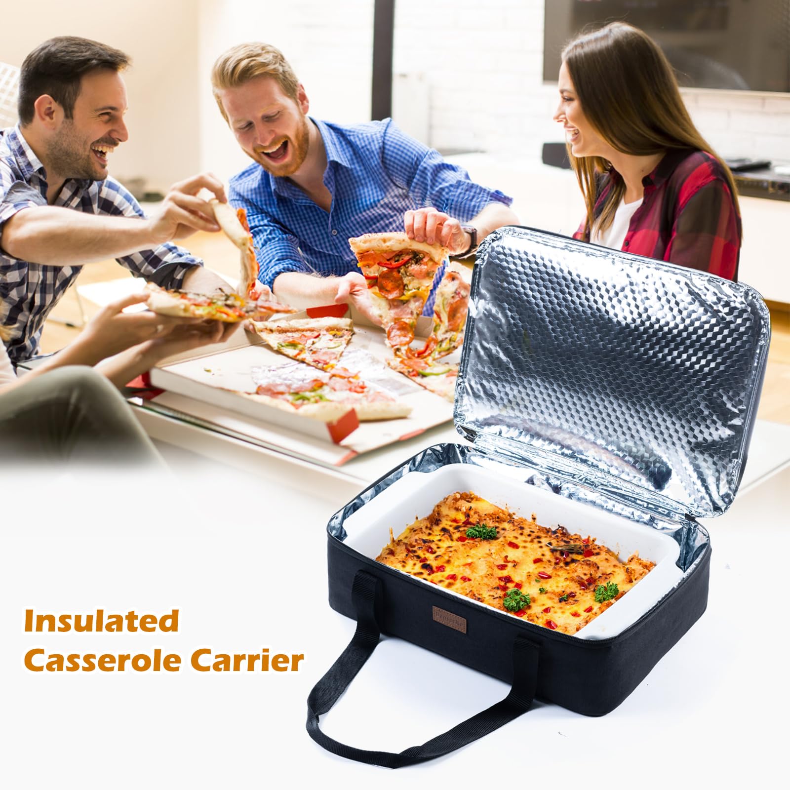 BAGSPRITE Insulated Casserole Carrier for Hot or Cold Food with Heat-resistant Mat, Casserole Dish Carrier Insulated Food Carrier, Hot Food Carrier, Foil Pan Carrier Fits 9" x 13" Baking Dish