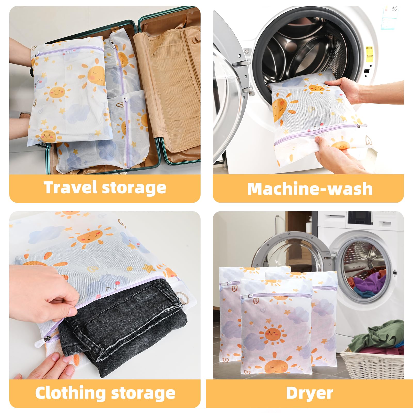 3Pcs Durable Mesh Laundry Bag, Durable Laundry Bags with Premium Zipper (Sunny)