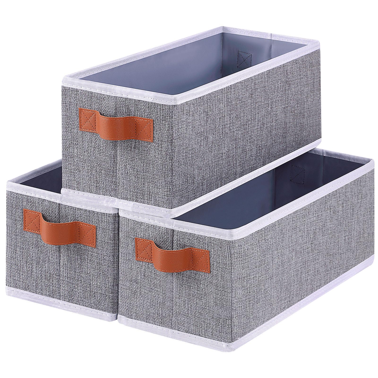 OUTBROS Storage Bins,Foldable Storage Baskets for Organizing,Fabric Storage Boxes With Handles,For bedrooms, living rooms, Shelves,Grey,15x6.1x5.1in,3-Pack