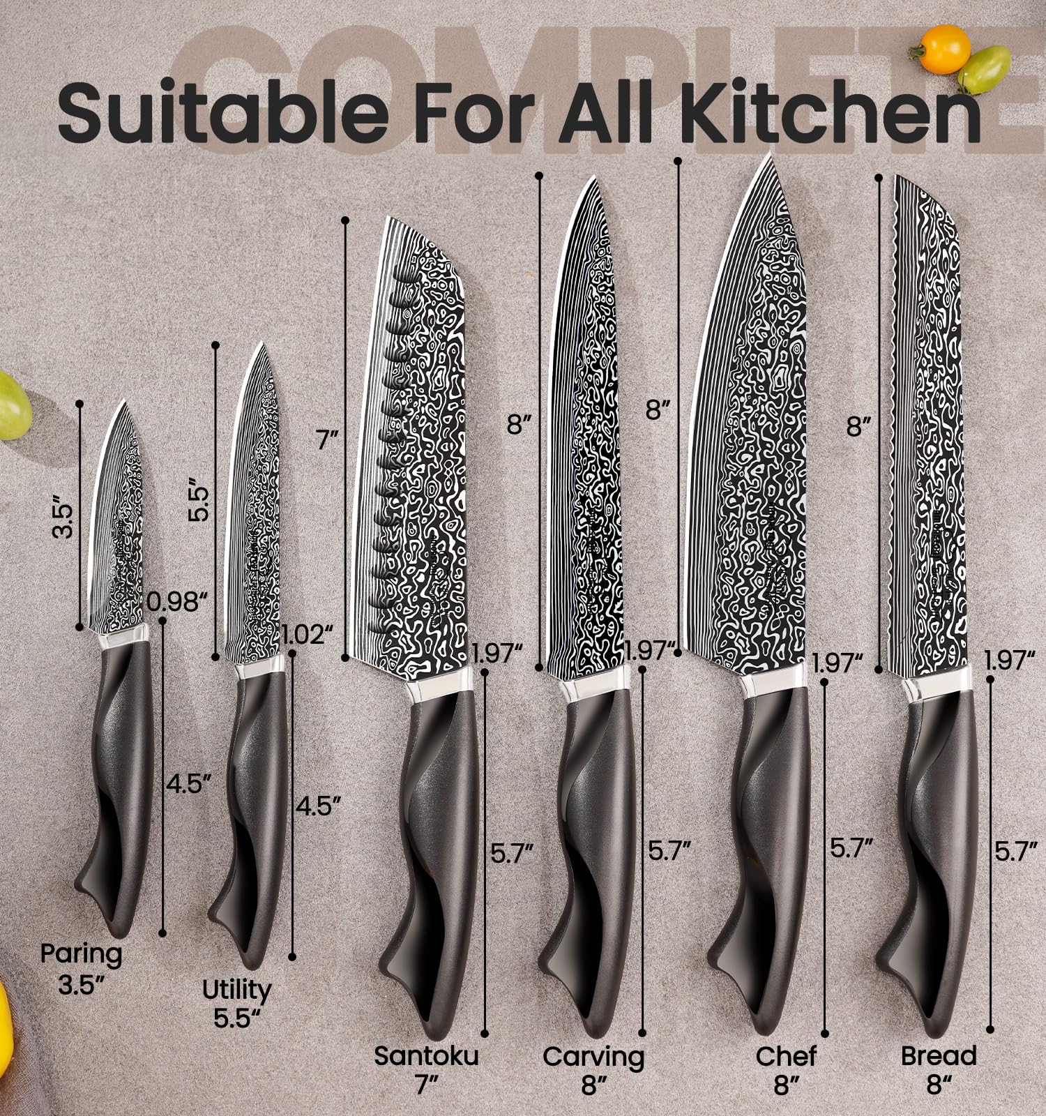 Knife Set, 15 Pieces Kitchen Knife Set with Built in Sharpener, High Carbon German Stainless Steel Knife Block Set, Dishwasher Safe