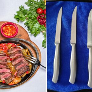 TROISHOKA Steak Knives, Razor-Sharp Steak Knives Set of 4, Stainless Steel Serrated Steak Knife, Silver Kitchen Steak Knife Set, Dishwasher Safe, Non-Stick and Rust Resistant Dinner Knives (4-PCS)