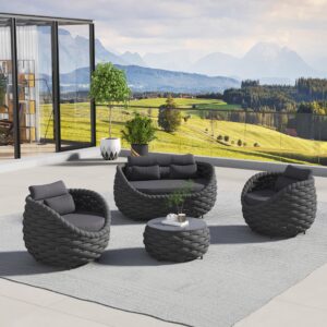 ercimi 4 pieces set aluminum outdoor&indoor sofa, modern patio furniture set conversation set with soft cushion and coffee table for balcony garden，black