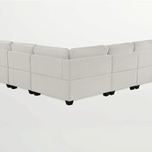 Legend Vansen 137'' Reversible Flexible Combination Modular Sofa Couche with Ottoman Sectional, Cream