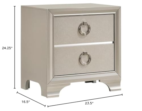 Pemberly Row 2-Drawer Contemporary Wood Nightstand Metallic Silver