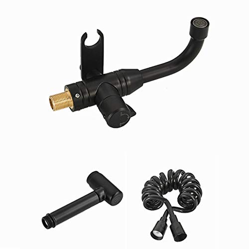 Wall Mount Bidet Sprayer Faucet Set with Cold Water Black Brass Handheld Toilet Bidet Attachment Pressure Sprayer Single Handle Bidet Spray Set for Personal Hygiene