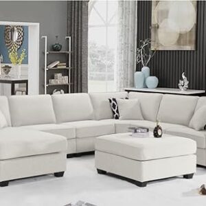 Legend Vansen 137'' Reversible Flexible Combination Modular Sofa Couche with Ottoman Sectional, Cream