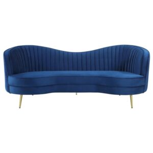 Pemberly Row Modern Velvet Upholstered Camel Back Sofa in Blue