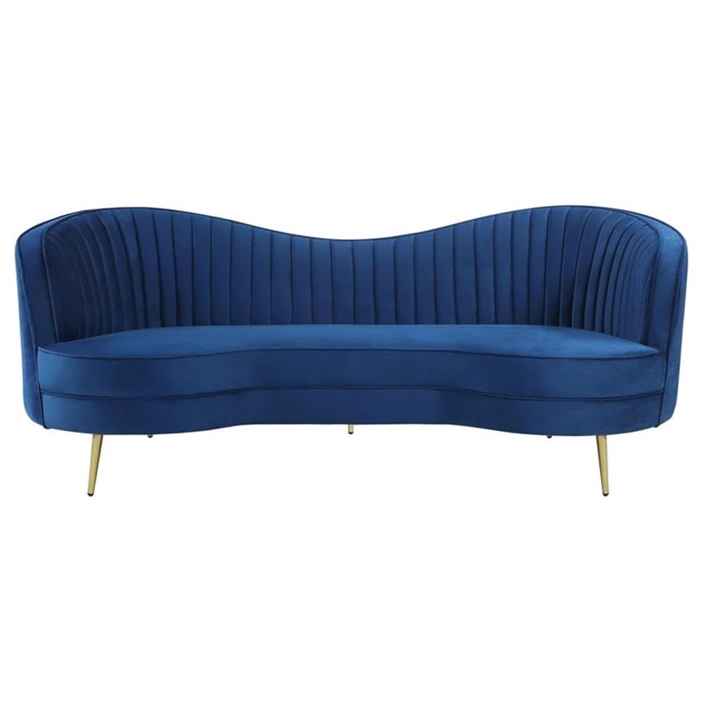 Pemberly Row Modern Velvet Upholstered Camel Back Sofa in Blue