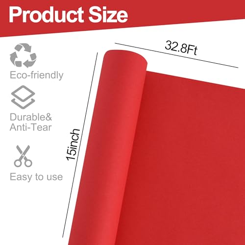 BEISHIDA Red Wrapping Papper, 15" X 32ft Kraft Wrapping Paper Roll Gift Wrapping Paper, Bulletin Board Paper, Flower Wrapping Papper for Gift Wrap Birthday Christmas Mother's Day Valentine's Day