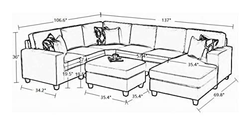 Legend Vansen 137'' Reversible Flexible Combination Modular Sofa Couche with Ottoman Sectional, Cream