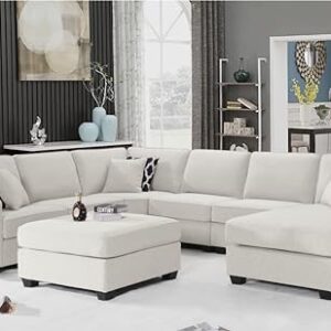 Legend Vansen 137'' Reversible Flexible Combination Modular Sofa Couche with Ottoman Sectional, Cream