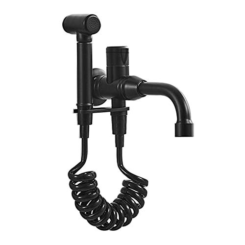 Wall Mount Bidet Sprayer Faucet Set with Cold Water Black Brass Handheld Toilet Bidet Attachment Pressure Sprayer Single Handle Bidet Spray Set for Personal Hygiene