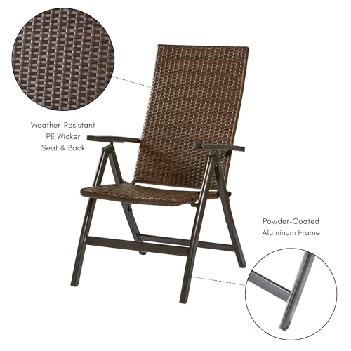 Greendale Home Fashions Outdoor Reclining Brown PE Wicker Folding Chair, No Cushion