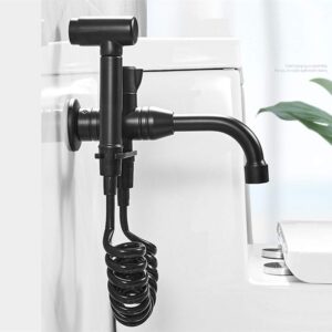 Wall Mount Bidet Sprayer Faucet Set with Cold Water Black Brass Handheld Toilet Bidet Attachment Pressure Sprayer Single Handle Bidet Spray Set for Personal Hygiene