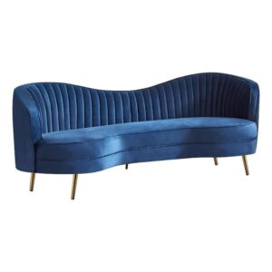 pemberly row modern velvet upholstered camel back sofa in blue