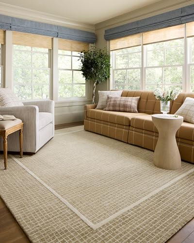 Loloi Chris Loves Julia x Briggs Collection, Wheat & Ivory, 7'-9" x 9'-9" Area Rug – Minimal Gritted Design Area Rugs for Living Room Bedroom Entryway & Hallway No Shed High Traffic Home Decor Rug