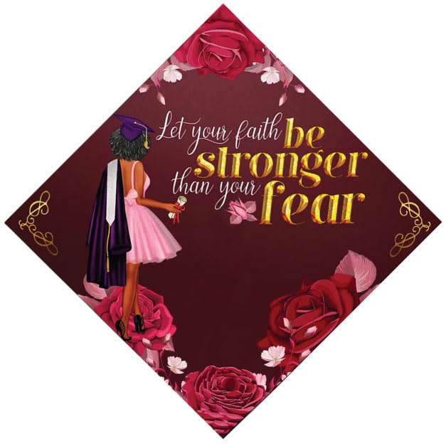 Floral Custom Grad Cap Topper, Grad Cap Decorations and Graduation Hat Accessories, Faith Stronger Than Your Fear