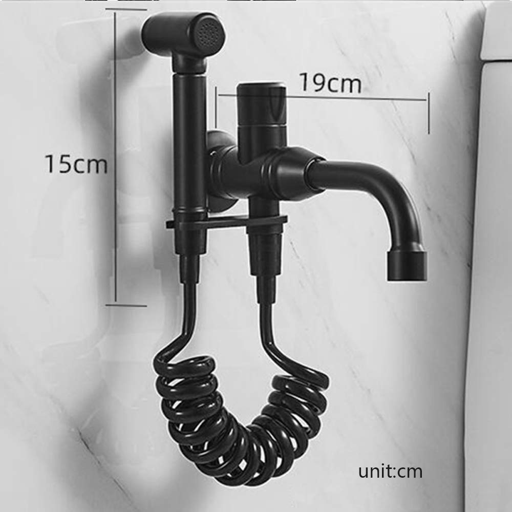 Wall Mount Bidet Sprayer Faucet Set with Cold Water Black Brass Handheld Toilet Bidet Attachment Pressure Sprayer Single Handle Bidet Spray Set for Personal Hygiene