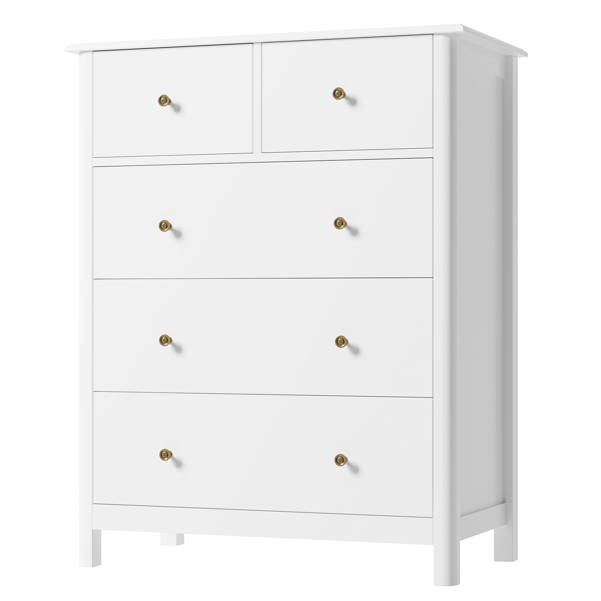 HOUSUIT White Dresser with 5 Drawers, Tall Dresser Chest of Drawers, 5 Drawer Dresser with Deep Space, Wood Dresser Storage Cabinet for Living Room, Hallway, Office, White