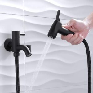 Bidet Sprayer Faucet Set with Cold Water Black Brass Handheld Toilet Bidet Wall Mount Single Handle/PVC Hose (Stainless Steel Hose)