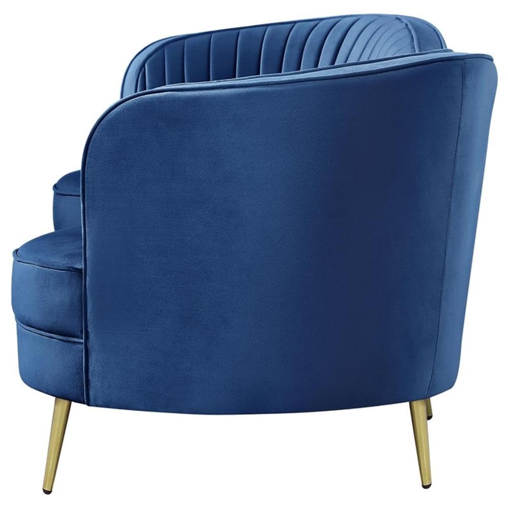 Pemberly Row Modern Velvet Upholstered Camel Back Sofa in Blue