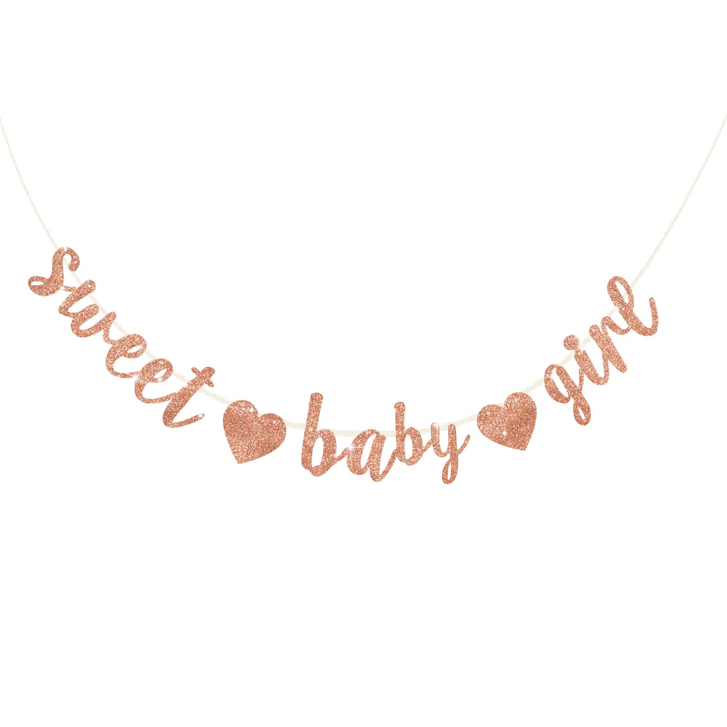 BEISHIDA Rose Gold Sweet Girl Baby Glitter Banner,NO DIY, Pre-Strung Baby Shower Gender Party Banner For Girl, Girl Baby Shower Decorations,Girl Baby Shower Sign,First Birthday party supplies