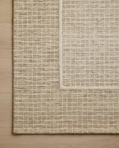 Loloi Chris Loves Julia x Briggs Collection, Wheat & Ivory, 7'-9" x 9'-9" Area Rug – Minimal Gritted Design Area Rugs for Living Room Bedroom Entryway & Hallway No Shed High Traffic Home Decor Rug