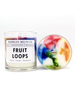 generic fruit loops candle - aromatherapy candle - marbled candle - cereal candle - cool candle - candle gifts - fruit loops scented - wood wick candle - 40-60 hour burn time - handmade (fruit loops)