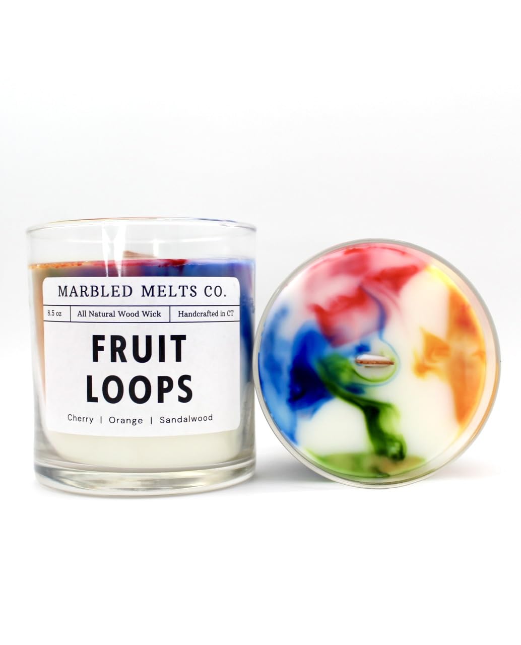 Generic Fruit Loops Candle - Aromatherapy Candle - Marbled Candle - Cereal Candle - Cool Candle - Candle Gifts - Fruit Loops Scented - Wood Wick Candle - 40-60 Hour Burn Time - Handmade (Fruit Loops)