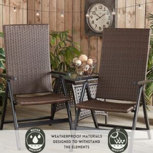 Greendale Home Fashions Outdoor Reclining Brown PE Wicker Folding Chair, No Cushion