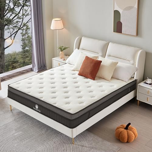 DreamQi Queen Mattress in a Box,8 Inch Hybrid Queen Size Mattresses,Gel Memory Foam and Pocket Spring Queen Bed Mattress,Medium Firm,Breathable Comfort Soft Mattress Pressure Relief