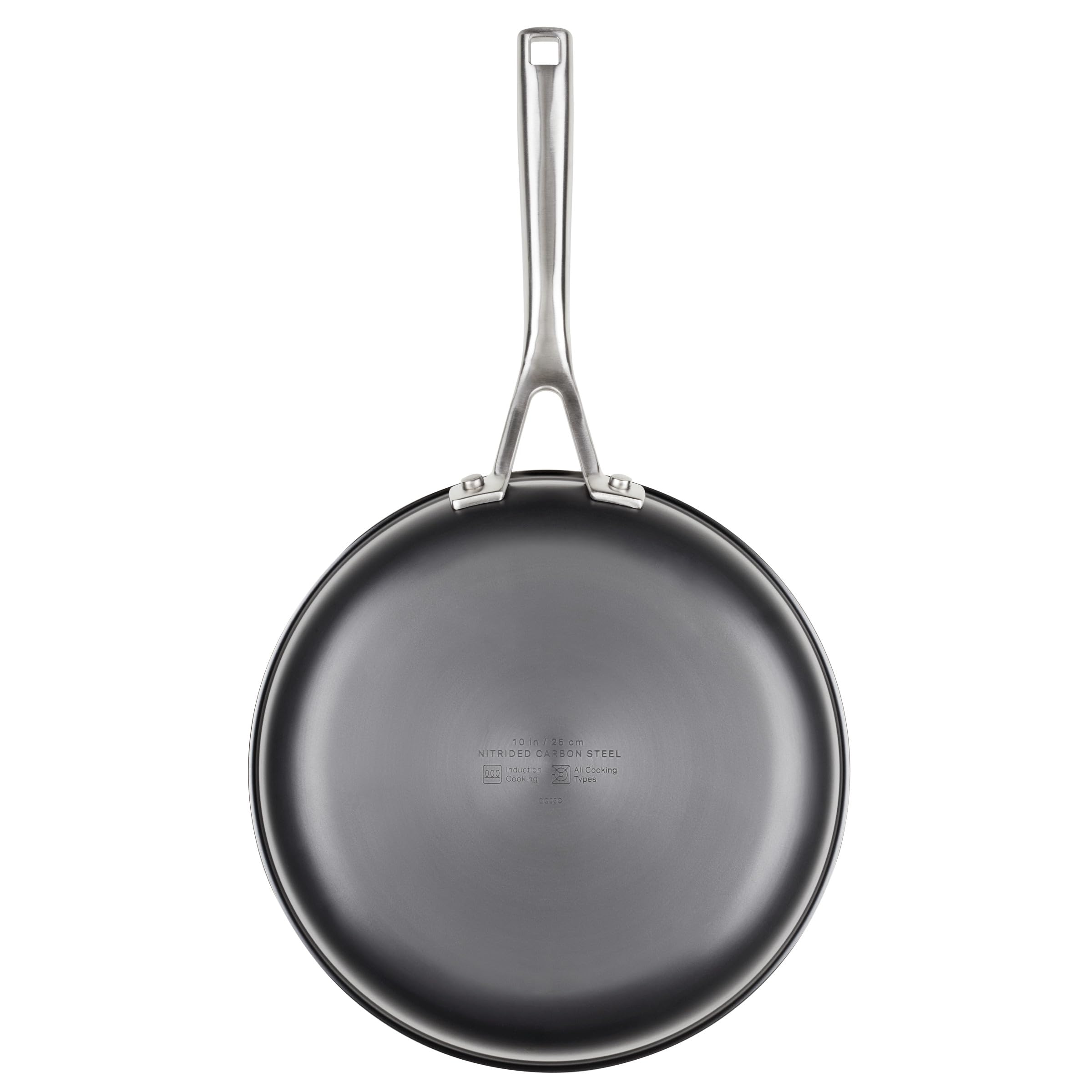 KitchenAid NITRO Carbon Steel Frying Pan/Skillet, Stainless Steel Handle, Compatible with All Cooktops, 10 Inch Open Fry Pan - Black