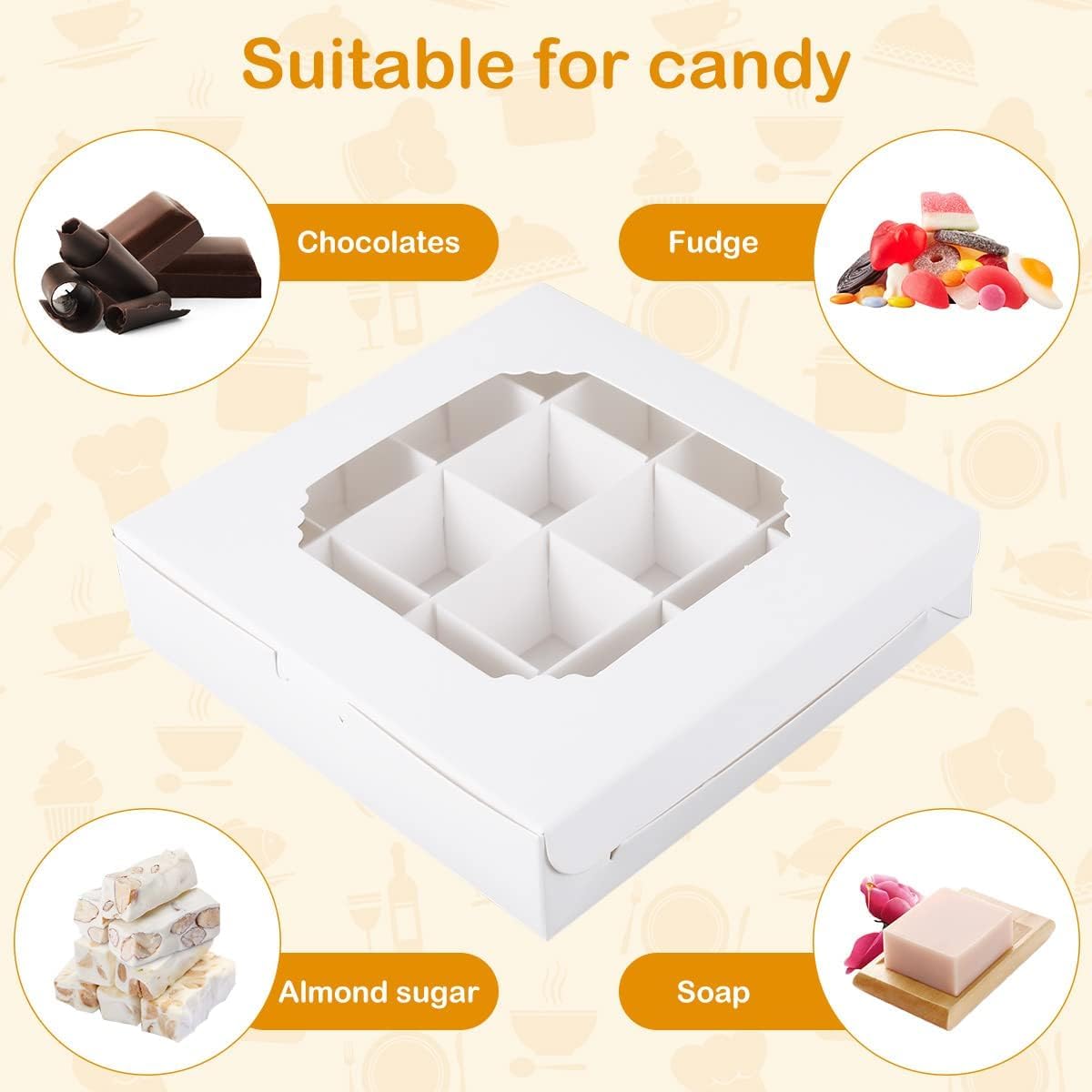 LEEZDTTXAN 20pcs Empty White Pick and Mix Sweet Boxes with Inserts Clear Window and Divider for Chocolate Sweet Assortment 16-Compartments Quick Assemble Sampler Boxes