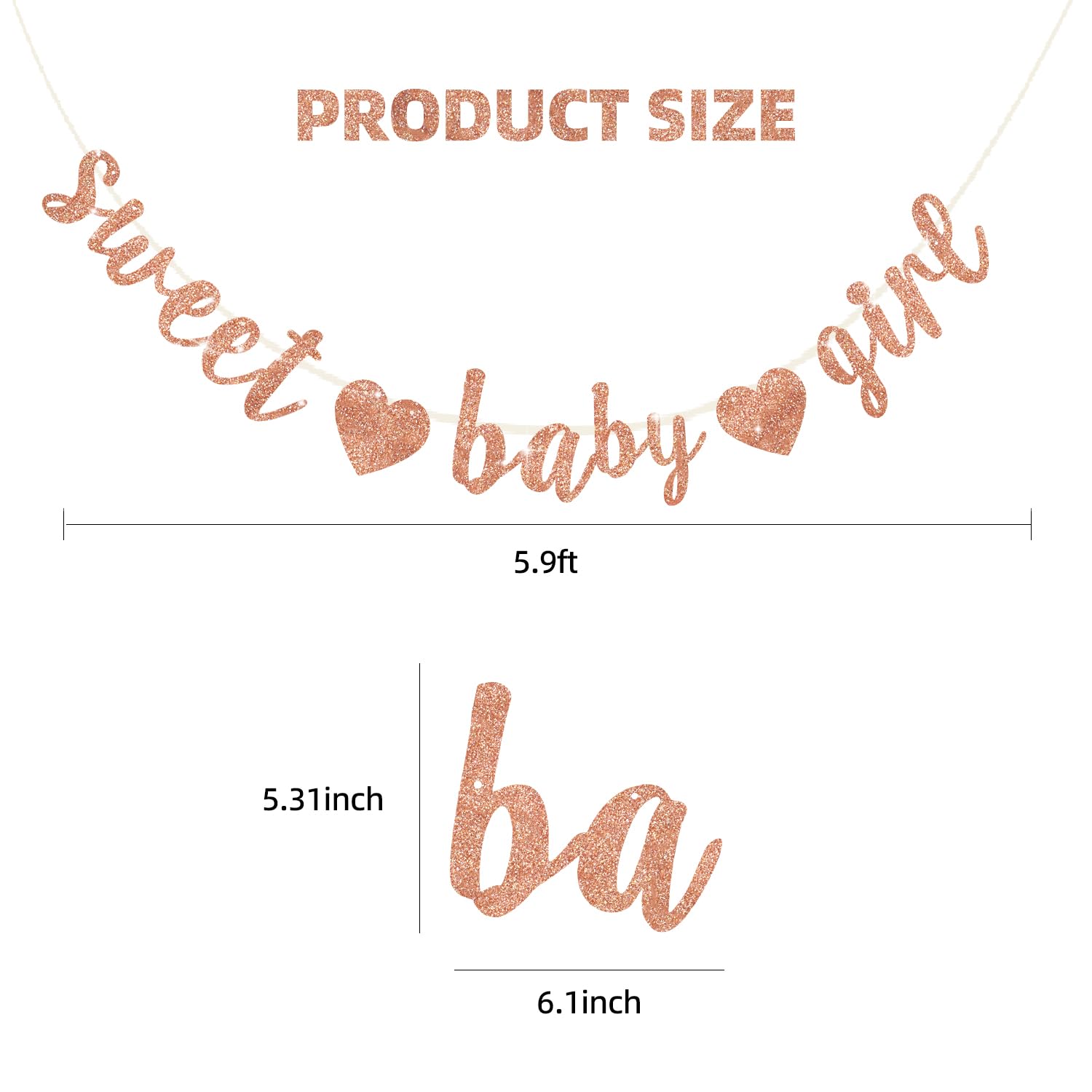 BEISHIDA Rose Gold Sweet Girl Baby Glitter Banner,NO DIY, Pre-Strung Baby Shower Gender Party Banner For Girl, Girl Baby Shower Decorations,Girl Baby Shower Sign,First Birthday party supplies