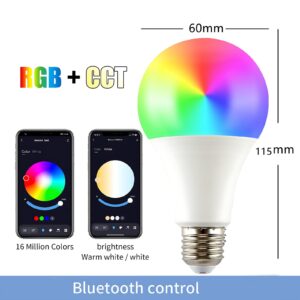 MINGHYZYA Smart Color Changing Light Bulbs, Bluetooth A19 E27 RGBWW LED Light Bulb, 16 Million DIY Colors, Warm White 6500K, 10W(70W Equivalent) 800LM LED Light Bulb (1 Pack)